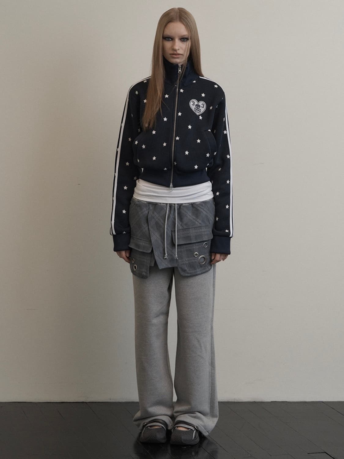 셋업이엑스이 체크 레이어드 스웻 팬츠 상품이미지1