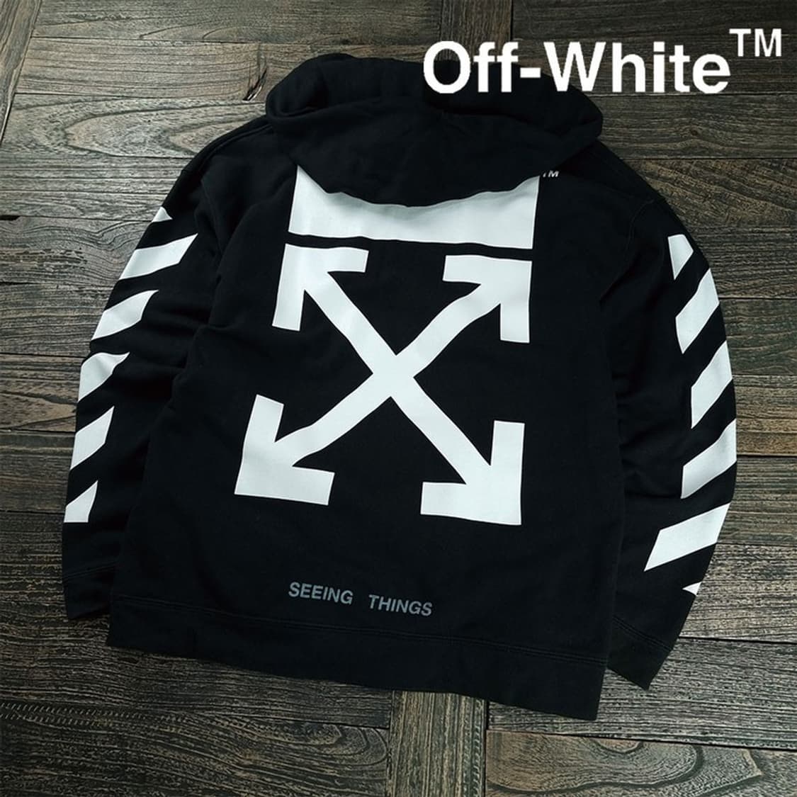 [오프화이트] 에로우 빅로고 오버핏 후드티 블랙 P01546 상품이미지1