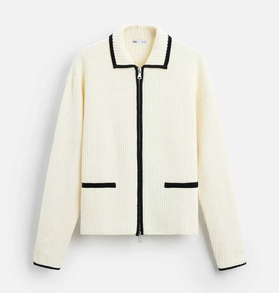 자라 콘트라스트 아이보리 집업 가디건 m 95 상품이미지1