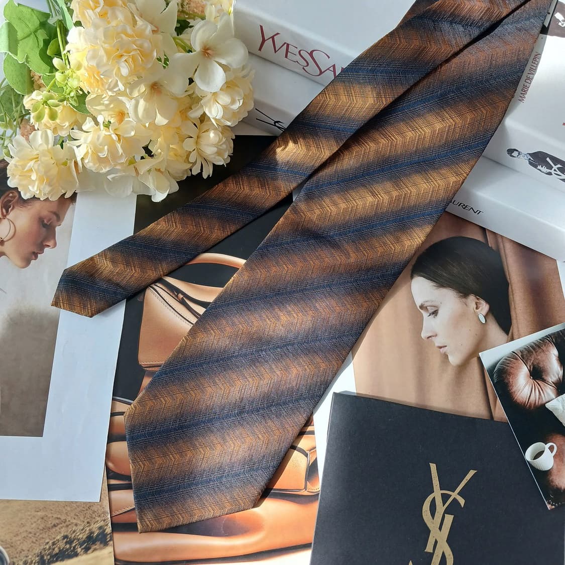 입생로랑 실크 헤링본 스트라이프 넥타이 9.7cm A+등급 a19714 상품이미지5
