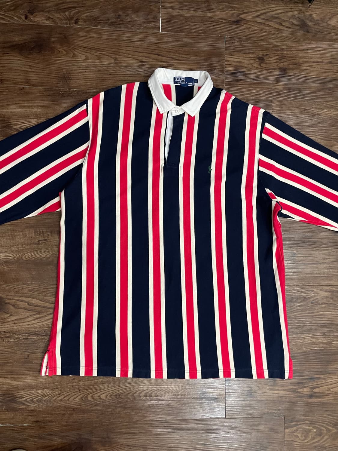 90s~00s 폴로 랄프로렌 스트라이프 럭비티 레드 네이비 상품이미지1