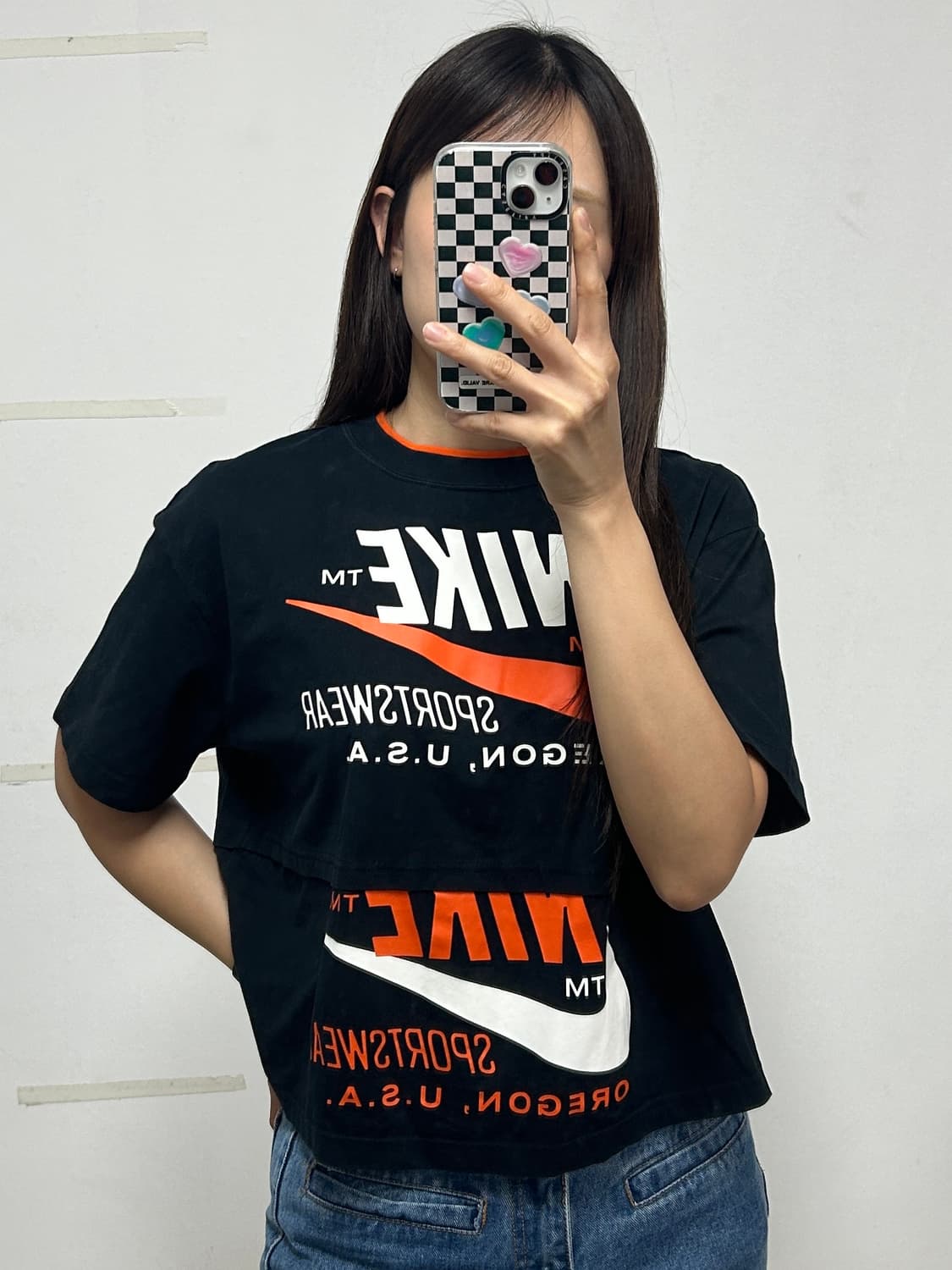 나이키 NSW 더블 빅스우시 크롭 반팔 티셔츠 블랙 상품이미지2