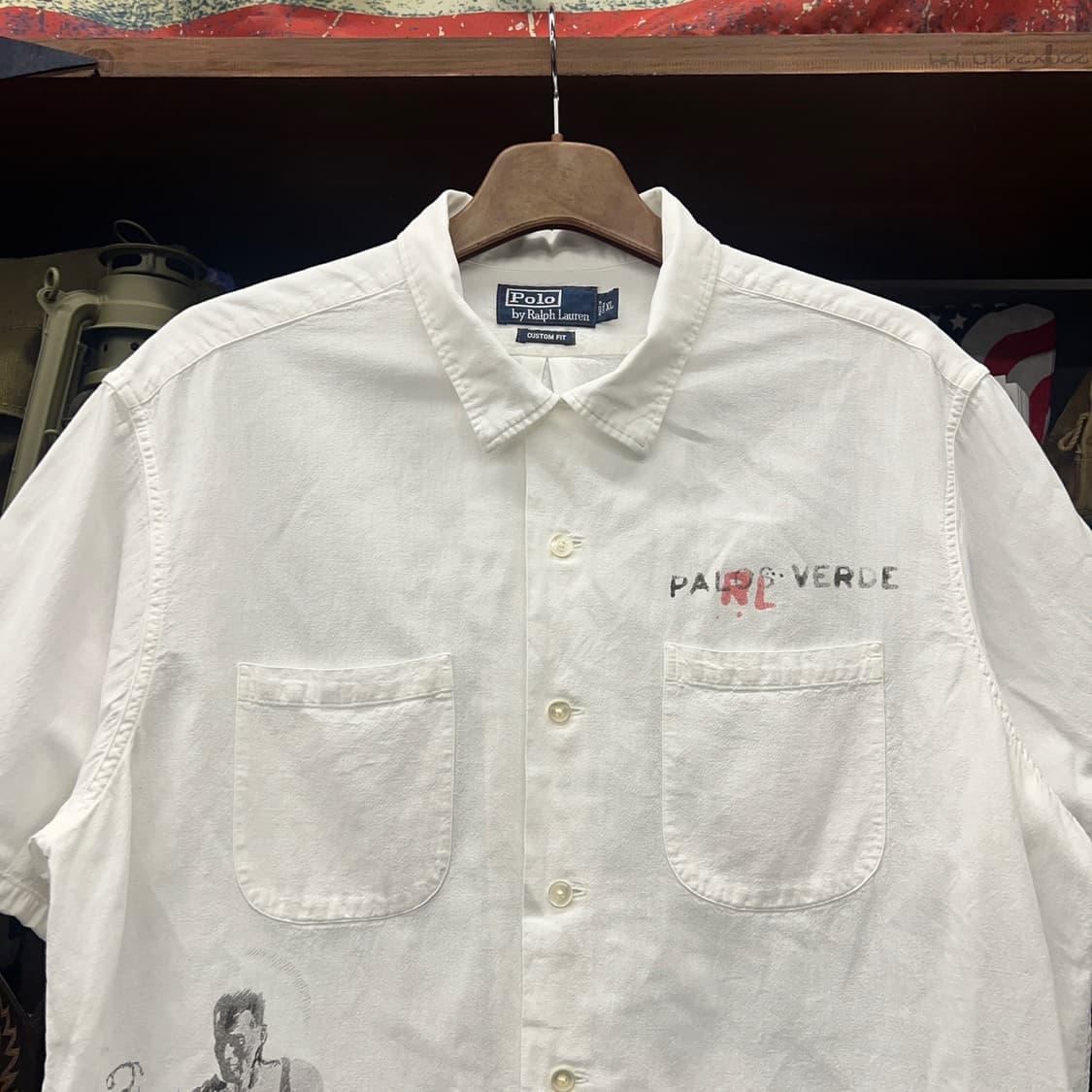 Rare 90s 폴로 랄프로렌 palos verde 프린팅 린넨 반팔셔츠 상품이미지3