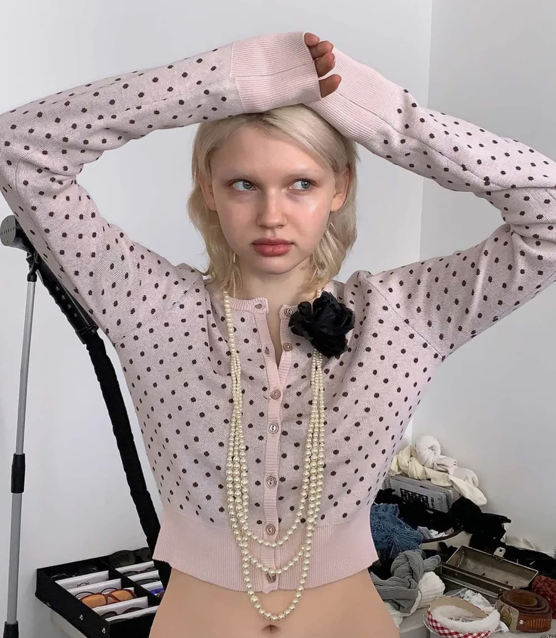 새상품) 스컬프터 Polka Dot Cardigan Baby Pink 상품이미지2