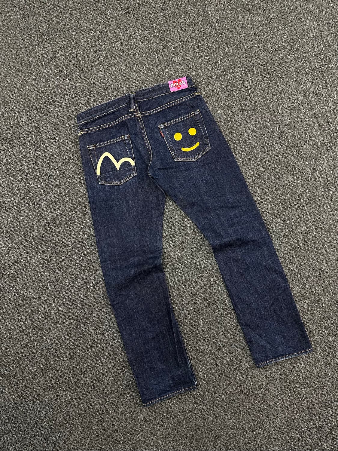 27)에비수 빈티지 포켓 스마일 프린팅 여성 셀비지 데님팬츠 상품이미지1