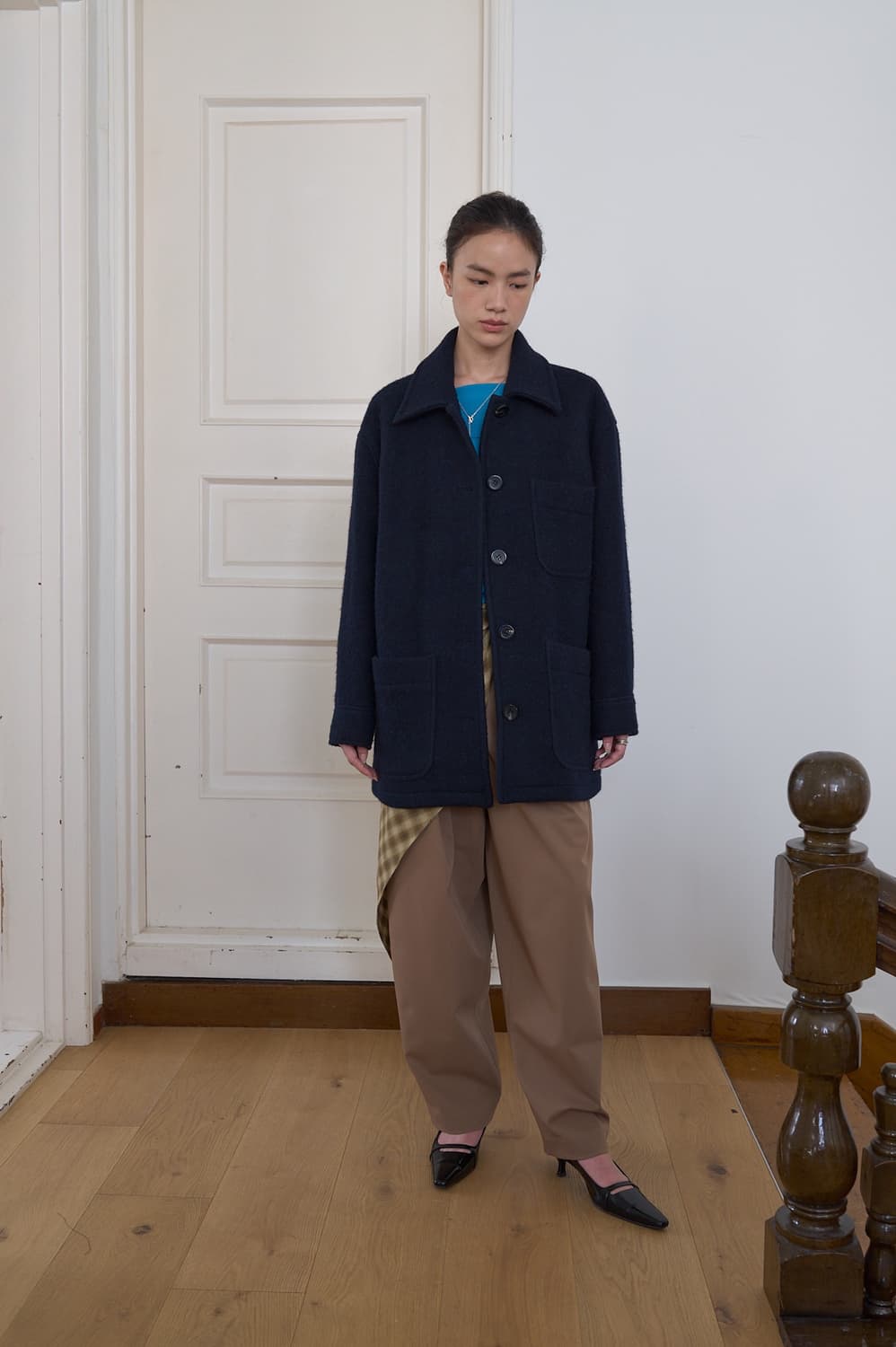 마조네 ALPACA HALF MAC COAT_NAVY M사이즈 상품이미지1