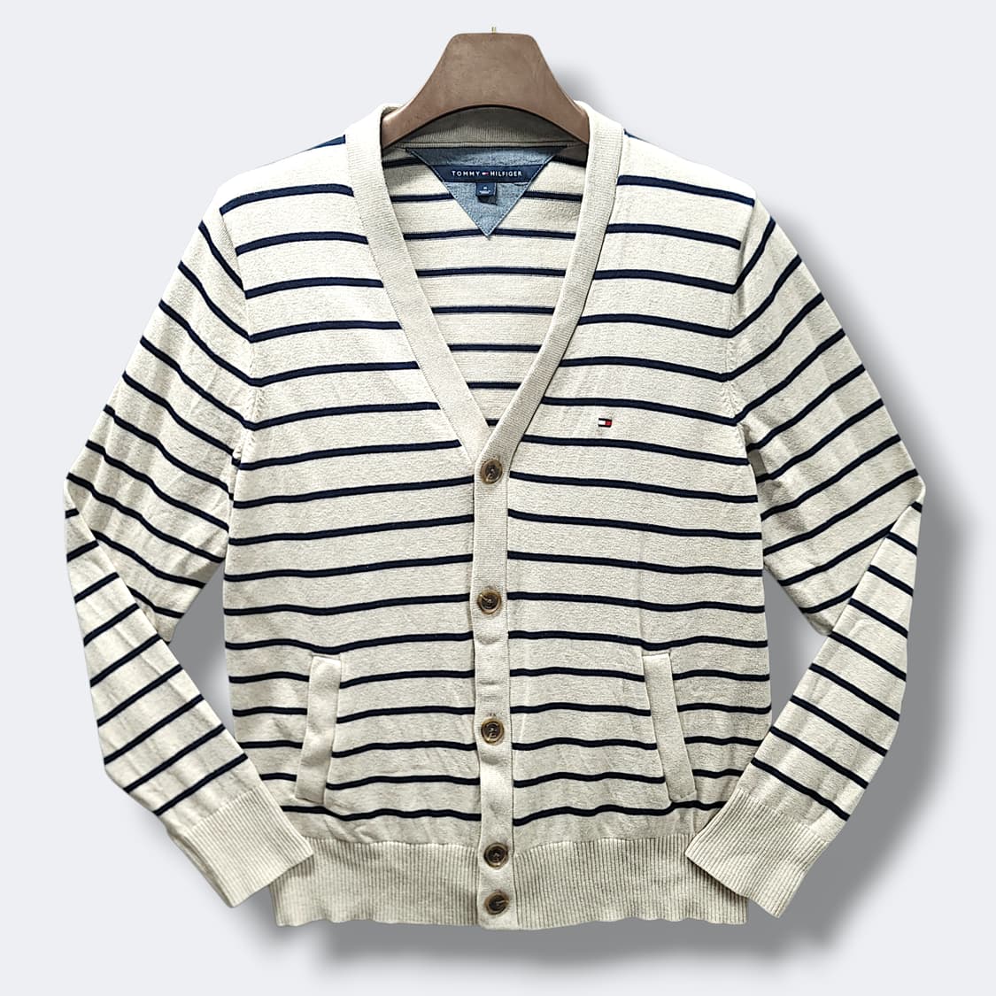 [M] 타미힐피거 아이보리 네이비스트라이프 포켓 가디건 상품이미지1