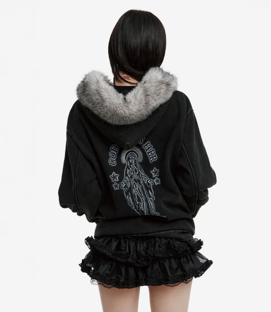 러프넥 블레스 퍼 집업 후디 차콜 상품이미지1