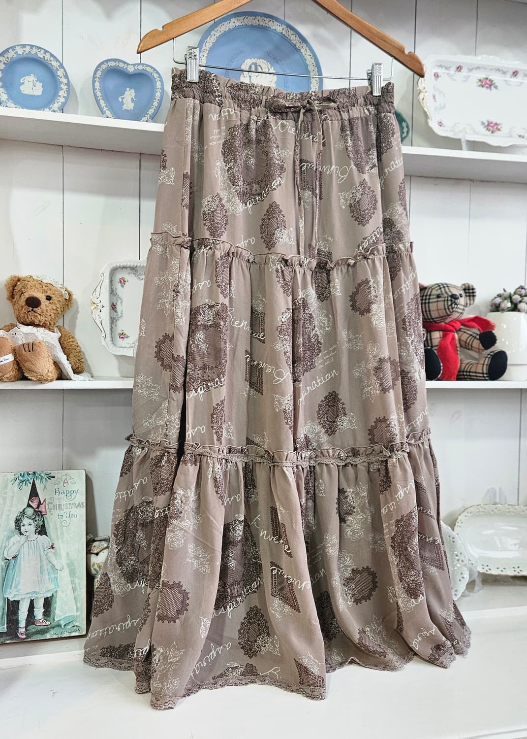 (Axes Femme) 초코밀크 레이스프린트 캉캉 롱스커트 상품이미지2