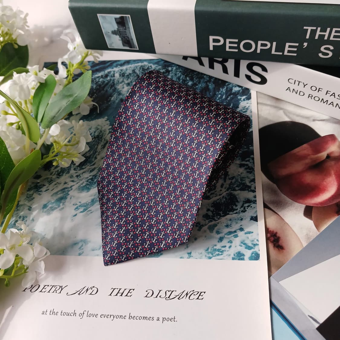 살바토레 페라가모 실크 앵커 패턴 넥타이 8.1cm S~A+등급 E724 상품이미지2