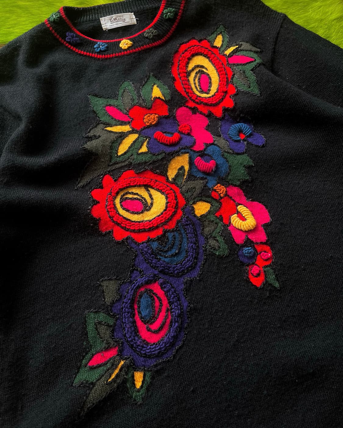 1990s Lamanie 3D Floral Trim Wool Knit 상품이미지6