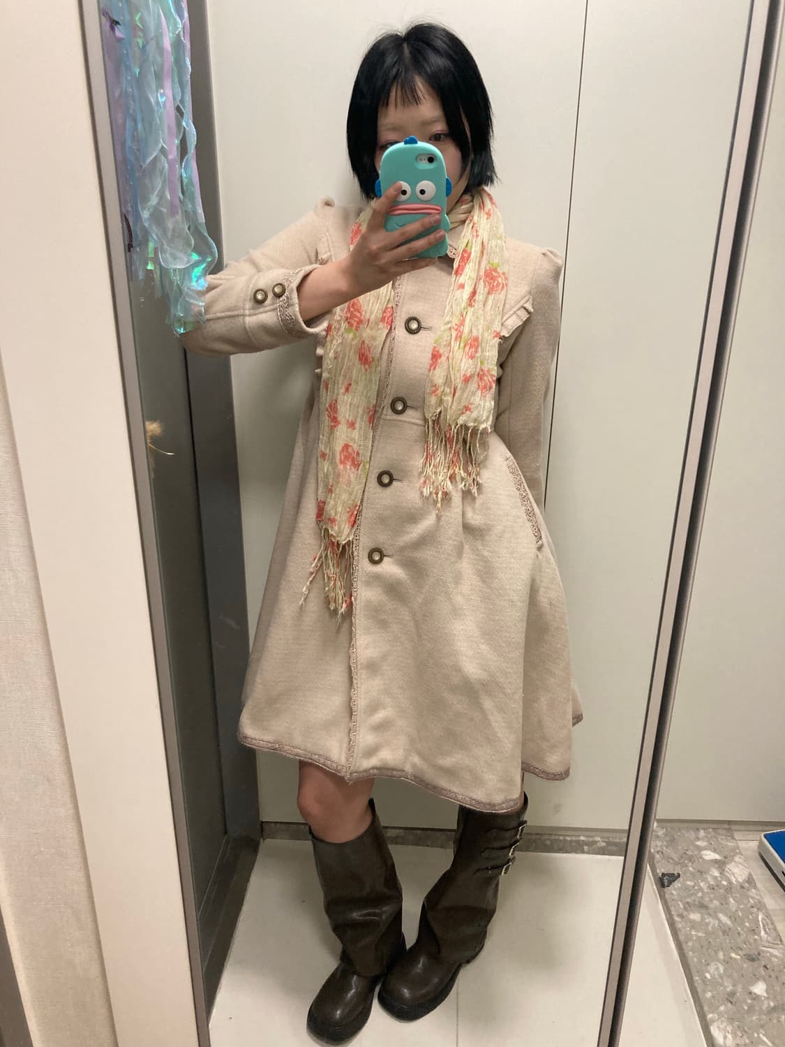 오네갸루 화이트갸루 산리오 엑시즈팜 코트 머플러 코디 세트 상품이미지1