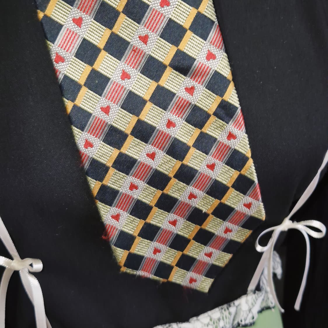 90s 모스키노 하트 타일 체크 실크 넥타이 상품이미지6