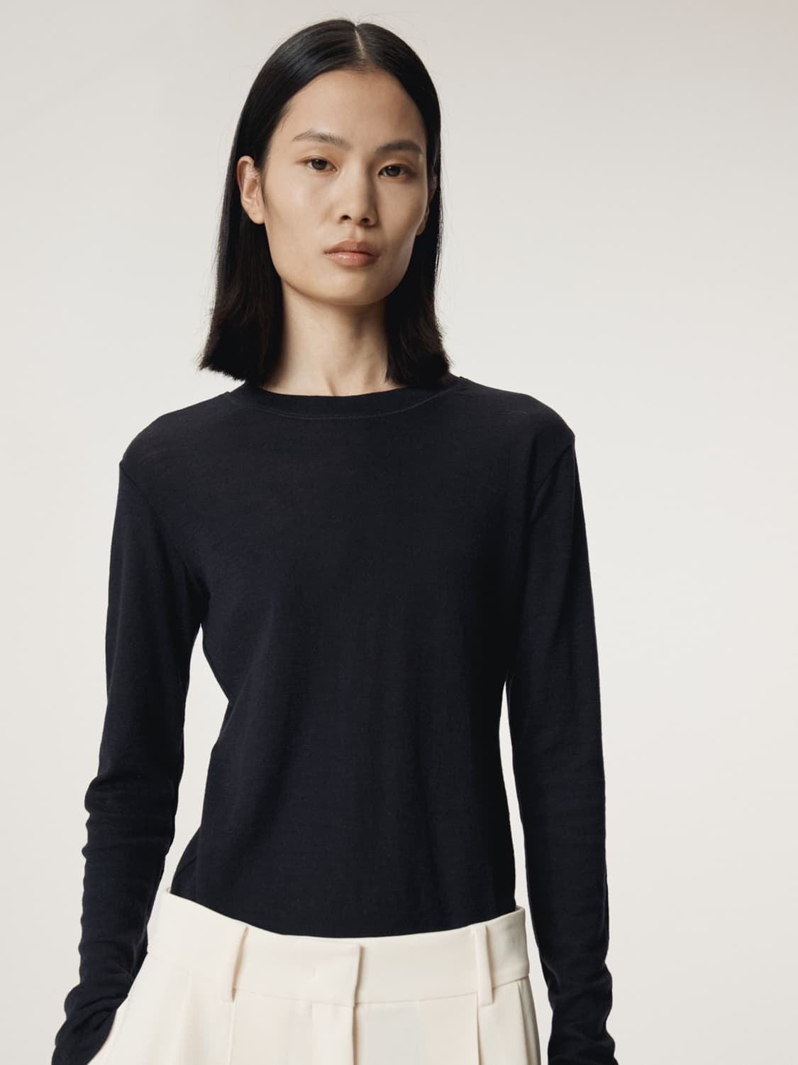 렉토 RECTO 슬림핏 울 저지 티셔츠 네이비 상품이미지3