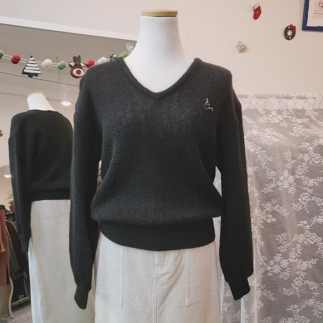 Troy bros 뉴울 블랙 브이넥 니트 상품이미지7