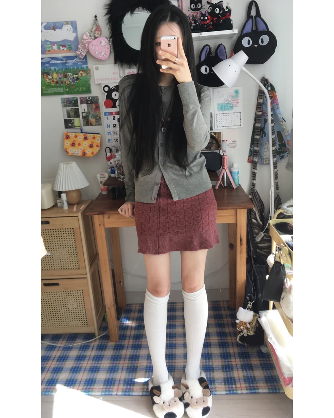 vintage cable knit ruffle skirt pink 상품이미지3