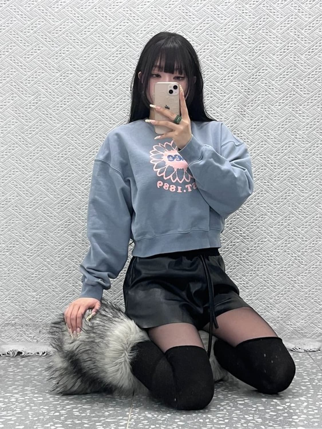 LEE 리 Y2K 레트로 00's 플라워 크롭 맨투맨 M C10025 상품이미지1