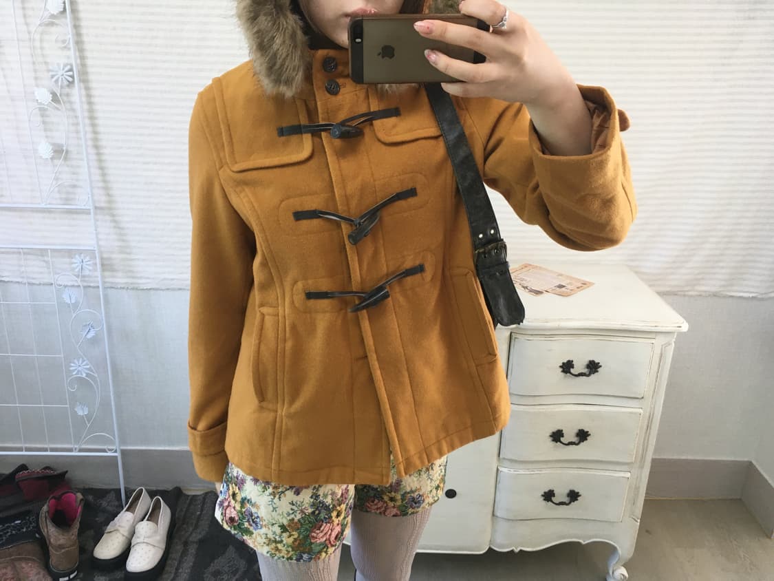 earth music 머스타드 후드 퍼 더플하프코트 상품이미지5