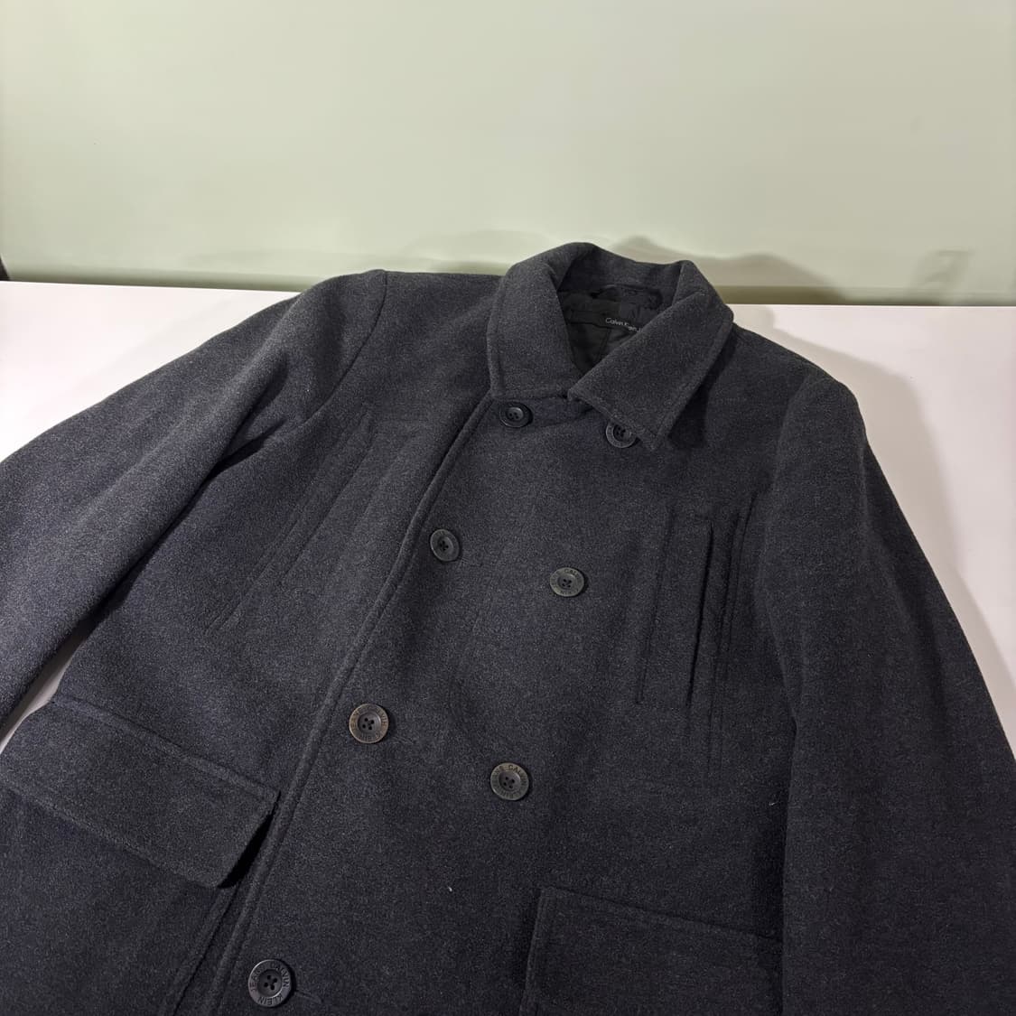 95 M 켈빈클라인진스 CK 챠콜 캐시미어혼방 울 더블피코트 상품이미지2