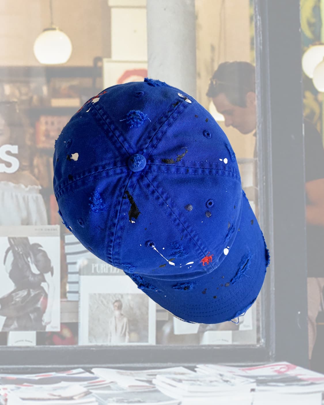 폴로 블루 디스트로이드 페인팅 빈티지 볼캡 모자 상품이미지3