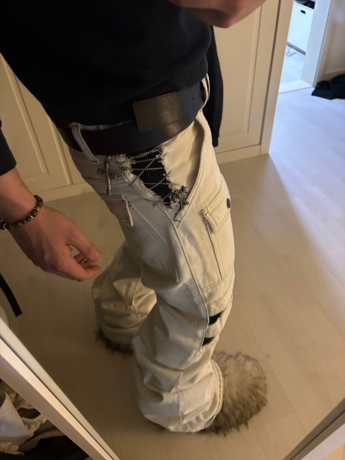 Kapital 14oz 화이트 데님 커스텀 팬츠 / 1of1 / 체인 디 상품이미지5