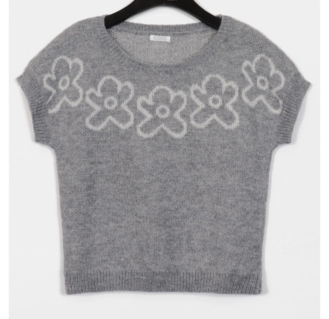 플라워 울 니트 반팔 (그레이) 상품이미지2