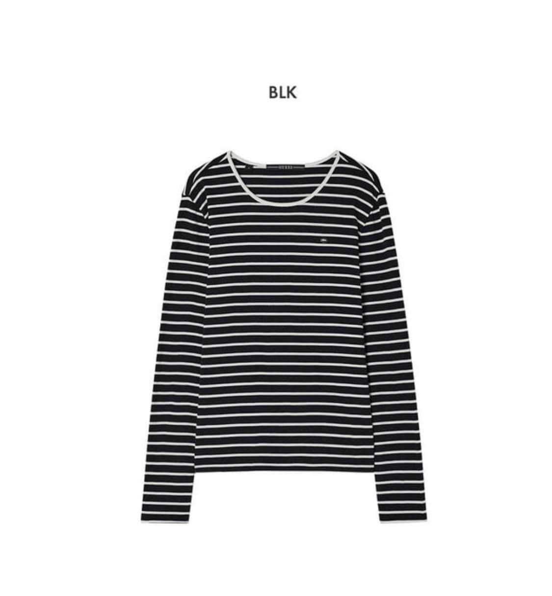 게스 여성 네크 배색 스트라이프 긴팔티셔츠_ 블랙 상품이미지3