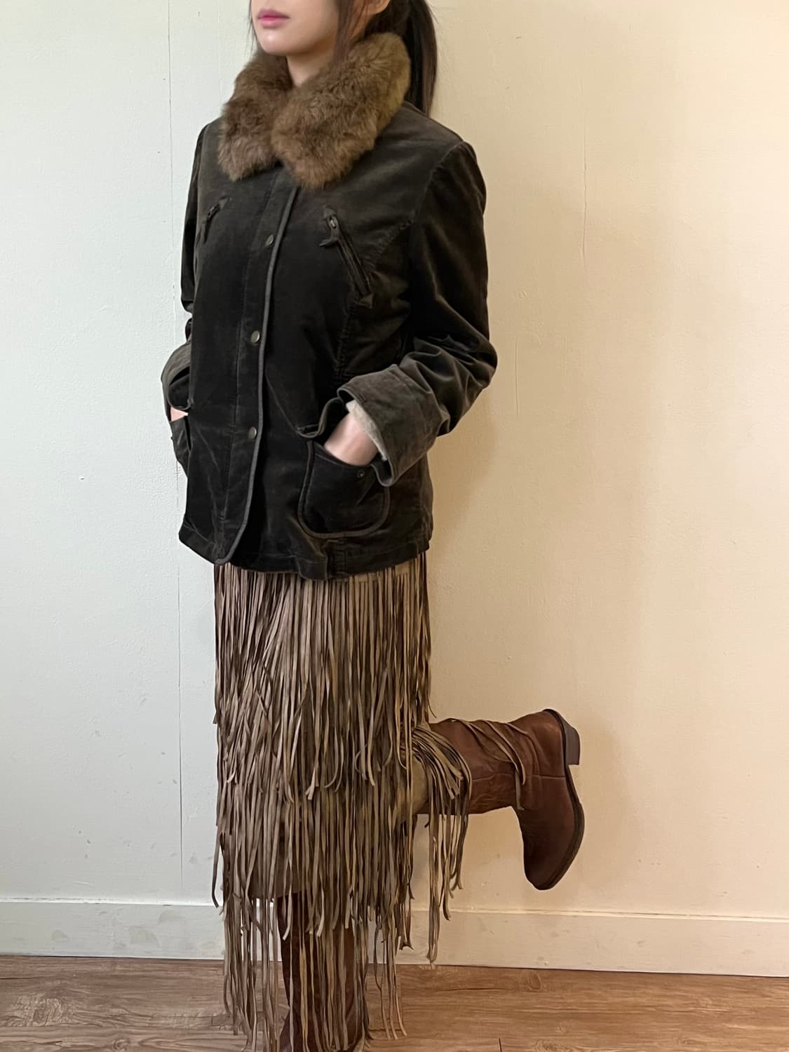 Chris montez 브라운 벨벳 퍼 자켓 상품이미지7