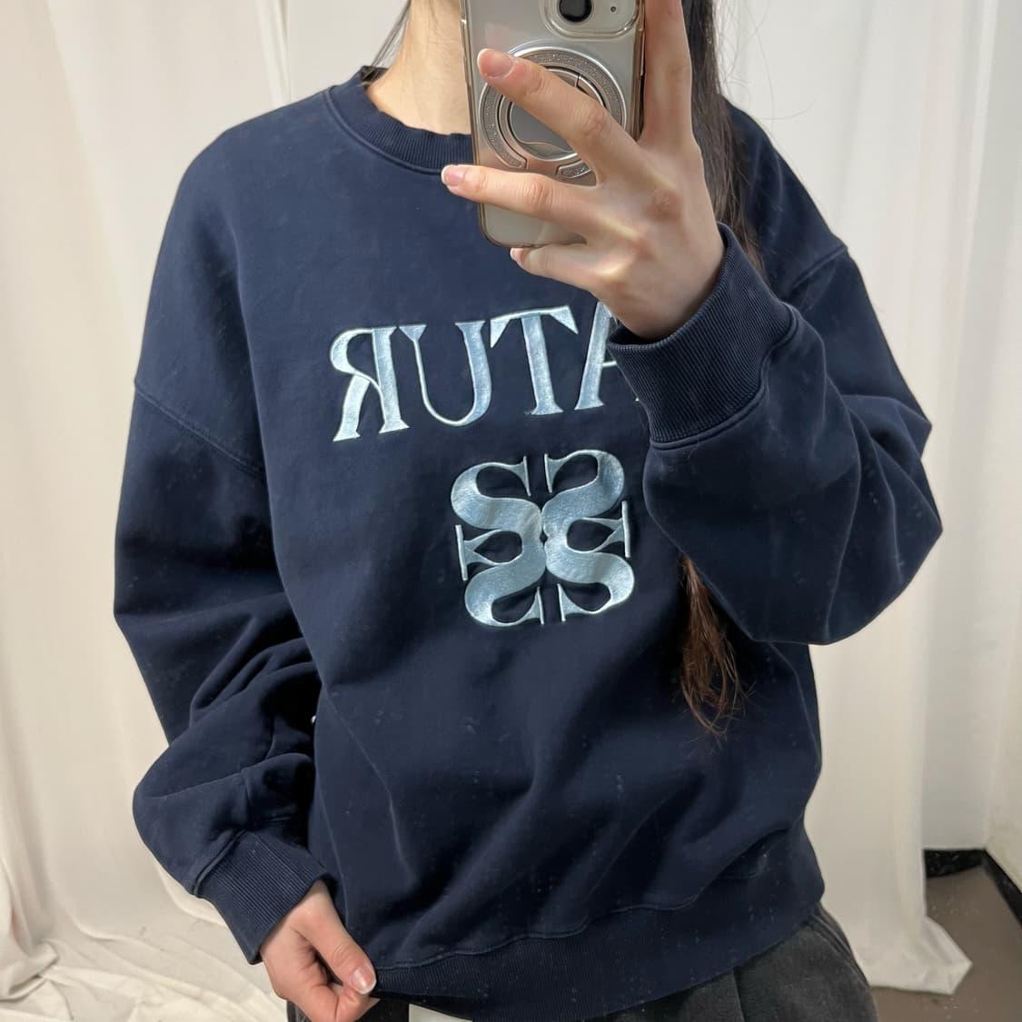 SATUR navy classic logo sweatshirt  상품이미지3