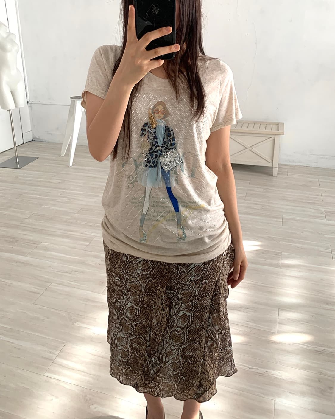Girl Print Rhinestone Detail Short Sleev 상품이미지7