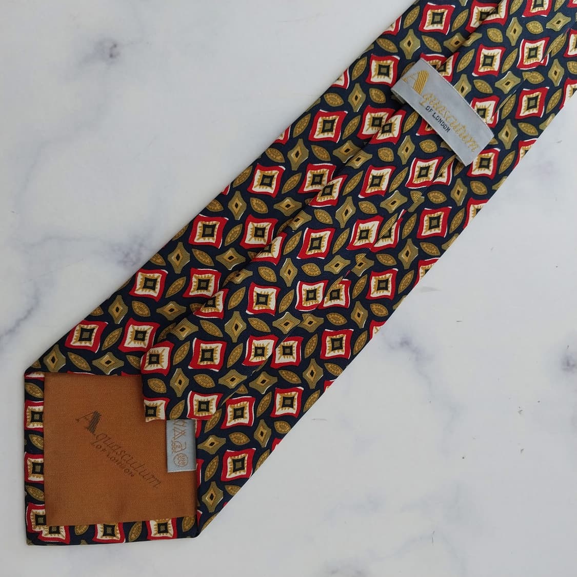 아쿠아스큐텀 네이비 올리브 패턴 넥타이 9.6cm A+등급 K2598 상품이미지9
