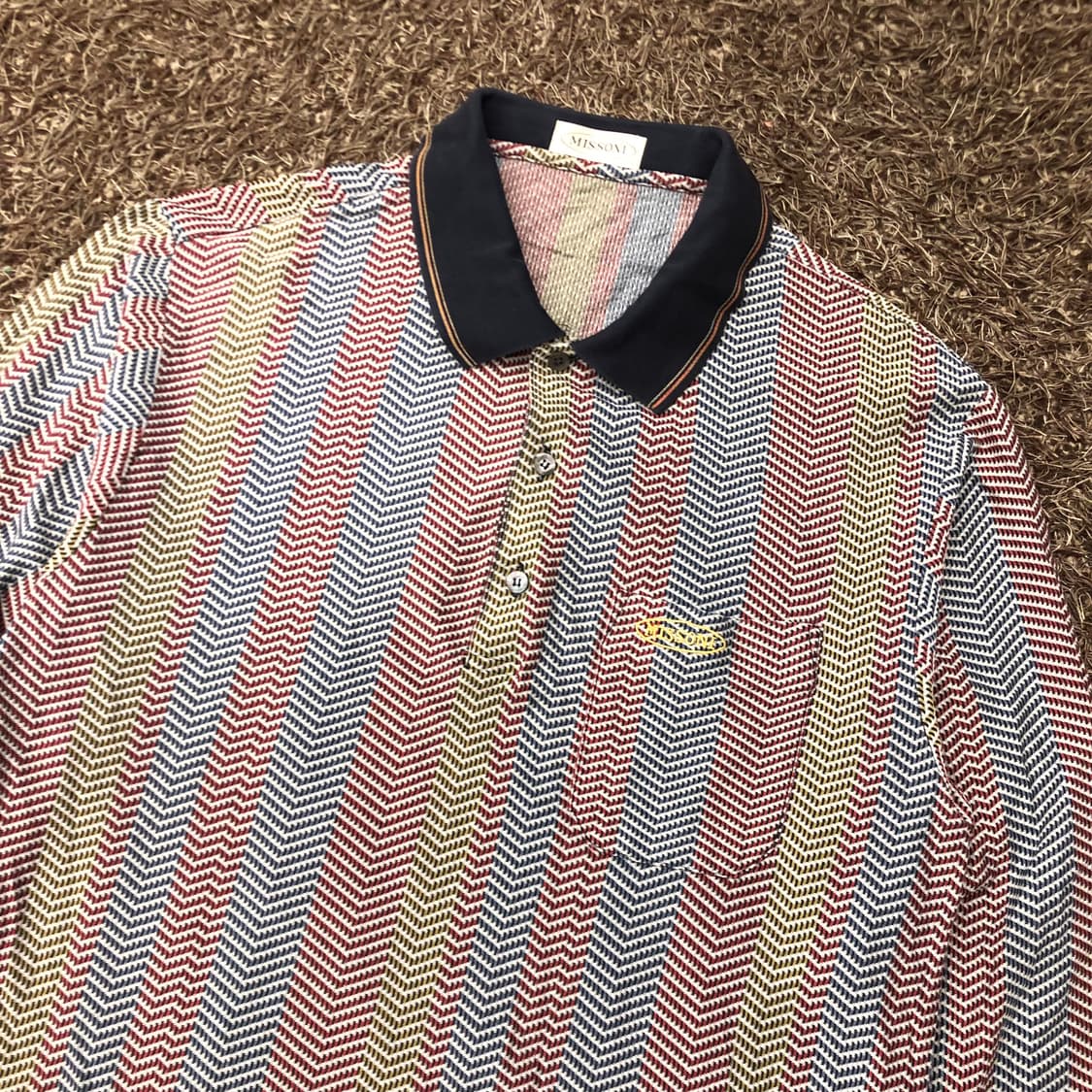 미쏘니 90s 멀티컬러 패턴 카라 롱슬리브 티셔츠 상품이미지2