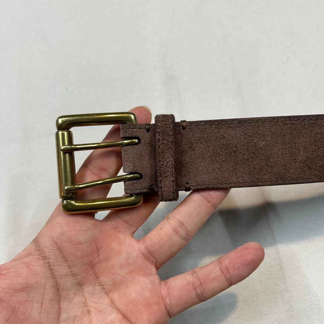 폴로 랄프로렌 스웨이드 가죽 더블 프롱 벨트 브라운 상품이미지2