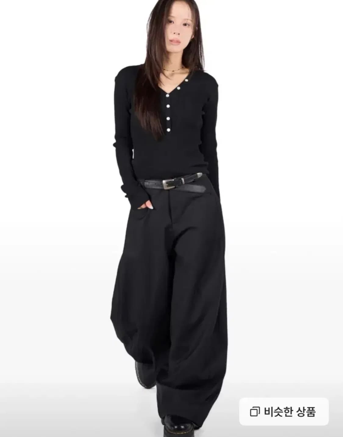 릿킴 SILKY CURVED SLACKS 블랙 상품이미지1