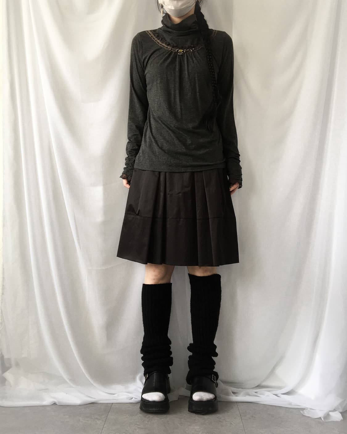 Axes femme lace point high neck sleeve 상품이미지1
