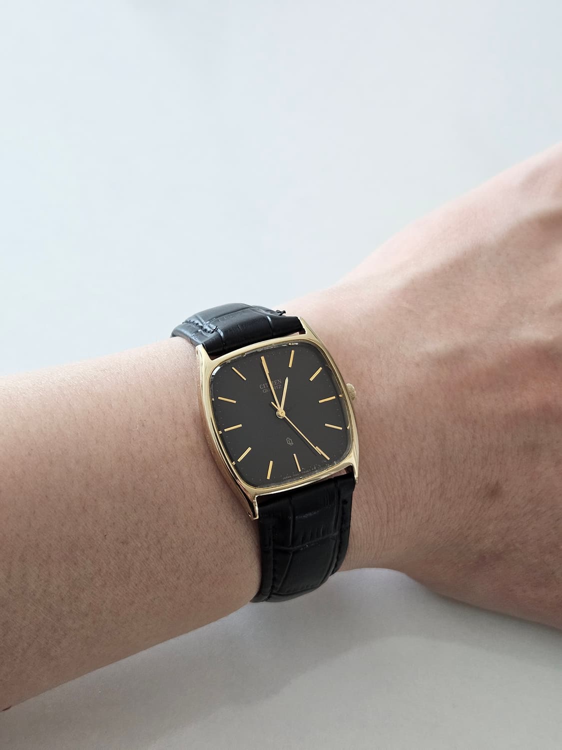 빈티지 시티즌 쿼츠 블랙 가죽 시계 상품이미지2