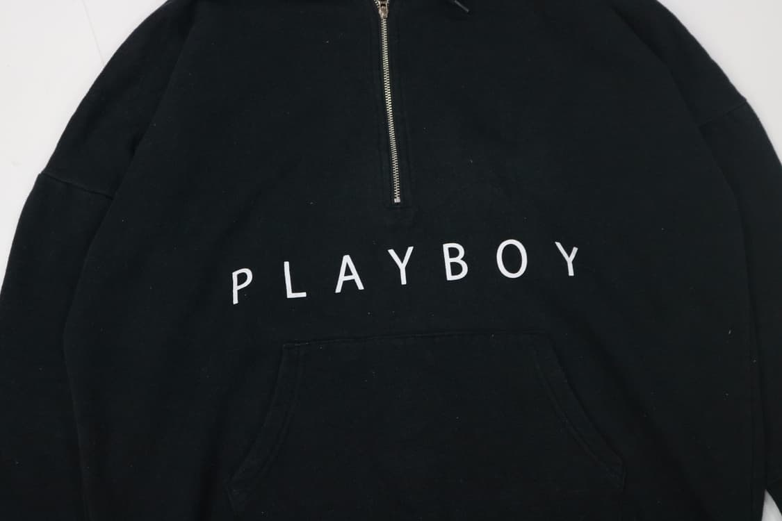 플레이보이 버니 로고 블랙 하프 집업 후드 티셔츠  상품이미지7