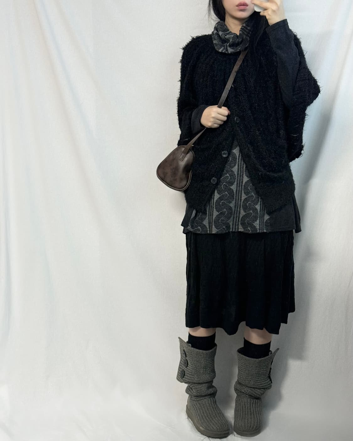 케이프 폴라 니트 원피스 스커트 3pcs SET 상품이미지6