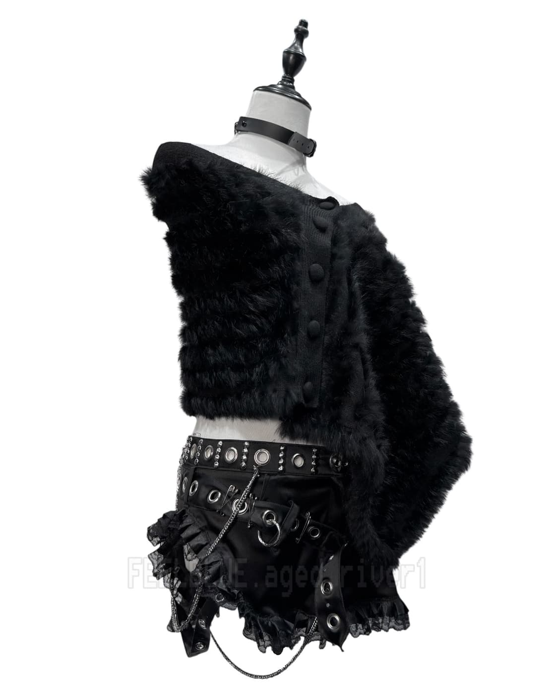 Black Rabbit Fur Trimming Knit Cape 상품이미지2