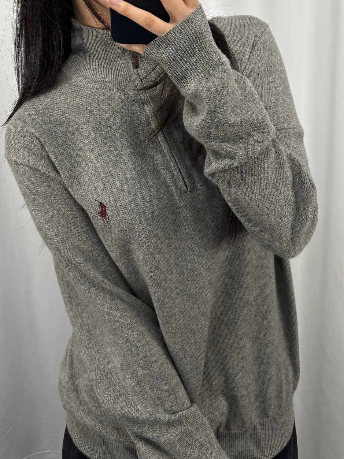 폴로 메리노울 그레이 하프집업 니트 상품이미지1