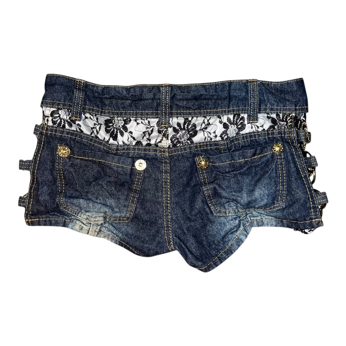 사이드 링 셔링 레이스 데님숏팬츠 갸루y2k펑크 상품이미지3