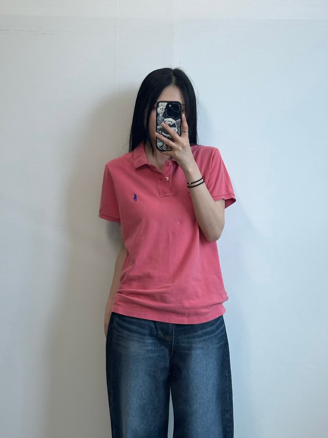 폴로 랄프로렌 자수로고 핑크 피케 반팔 카라 티셔츠 상품이미지1