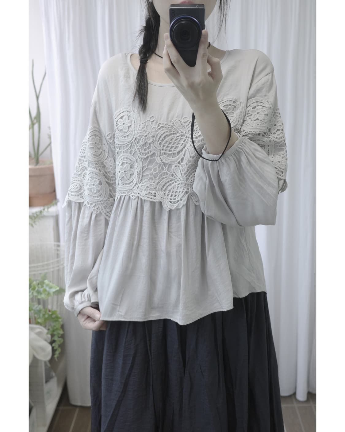 Flower light grey blouse 상품이미지3