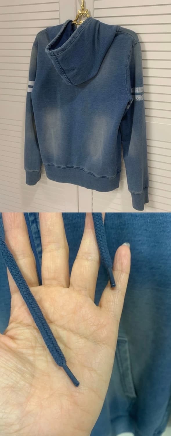 일본구입 스웻데님 래글런 후드집업 워시드블루 후디 후드티 상품이미지10
