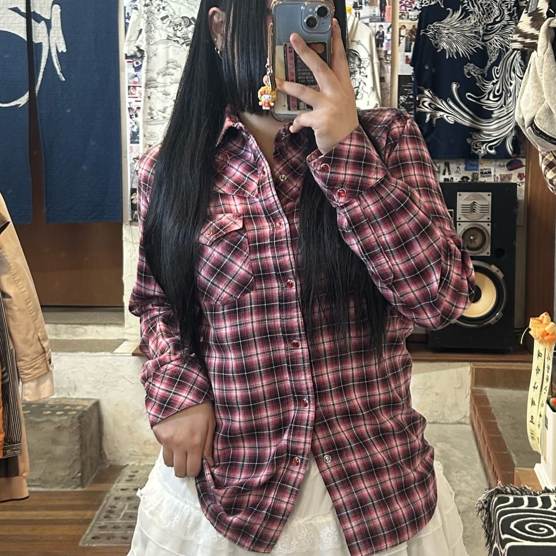 JPN 레드 웨스턴 자수 체크셔츠 상품이미지2