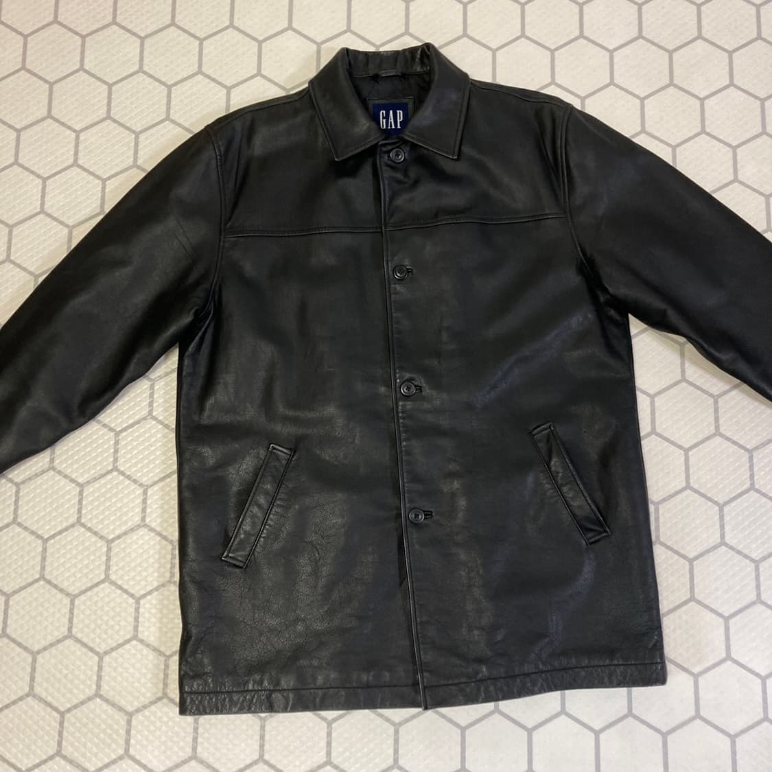 (M) 90s GAP 갭 올드갭 카코트 레더자켓 블랙 상품이미지3