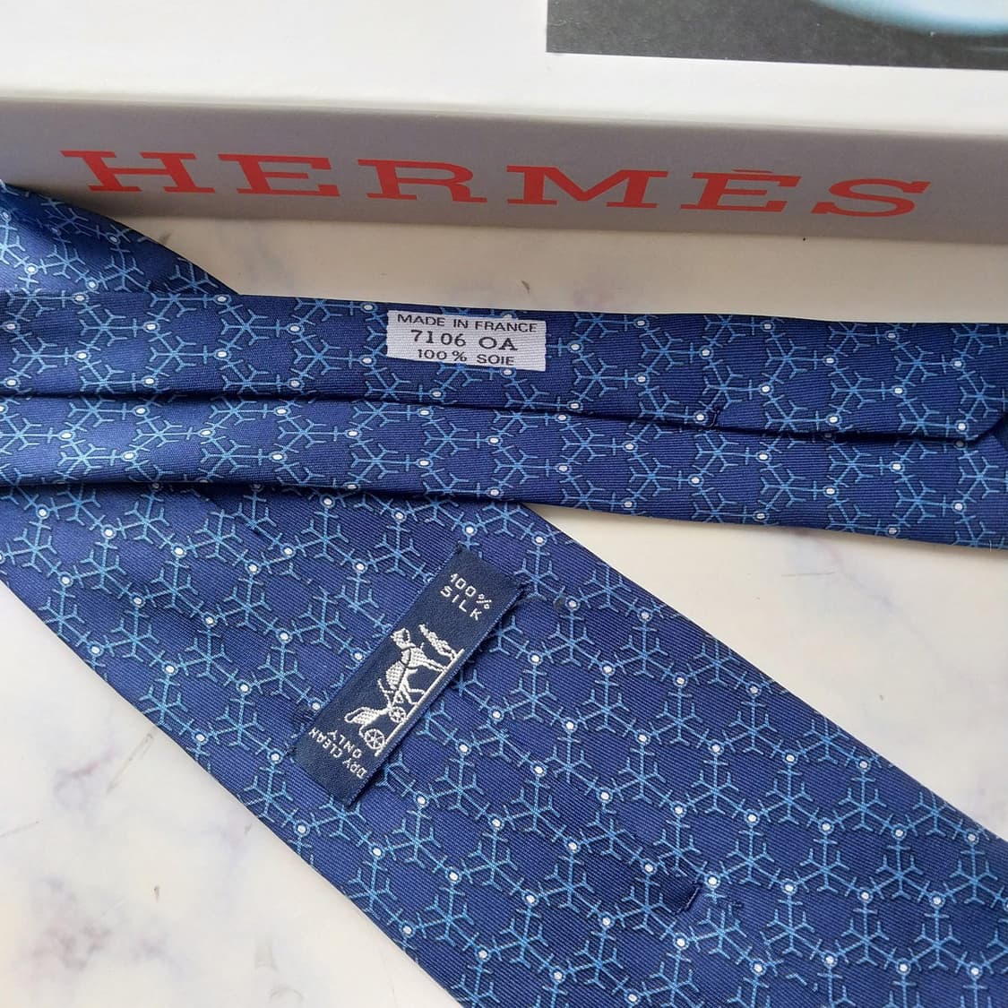 에르메스 실크 네이비 패턴 넥타이 9cm B등급 K2444 상품이미지5