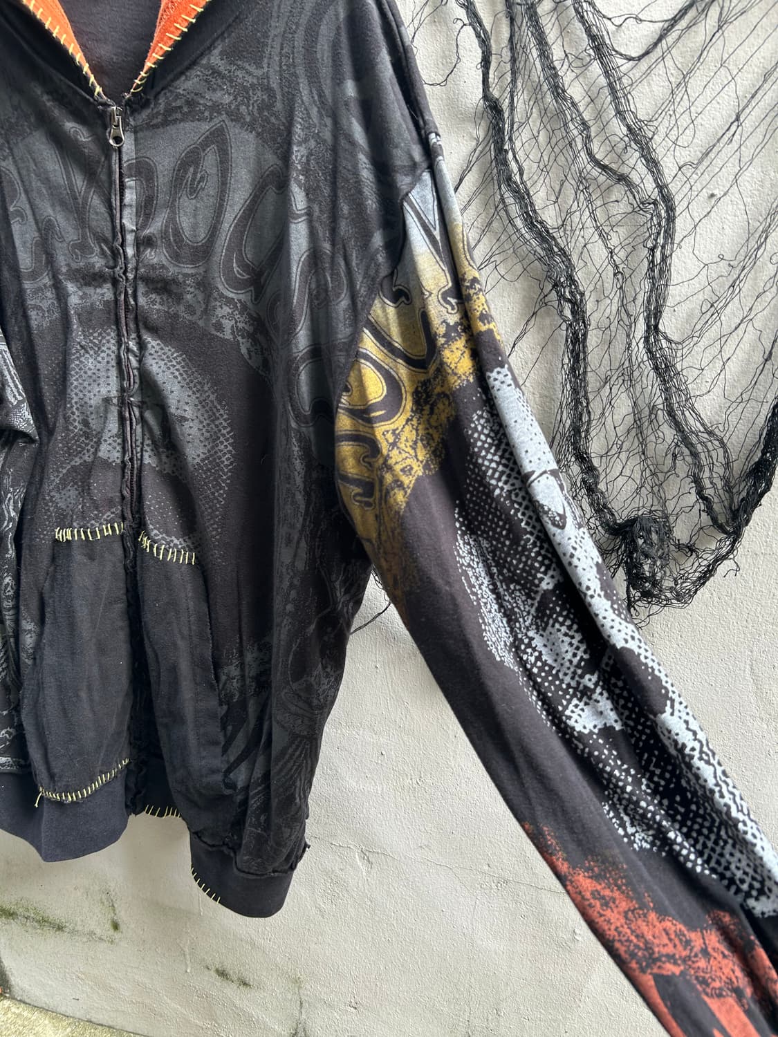 00s Vtg rock house 스컬 풀 프린팅 블랙 후드집업 상품이미지4