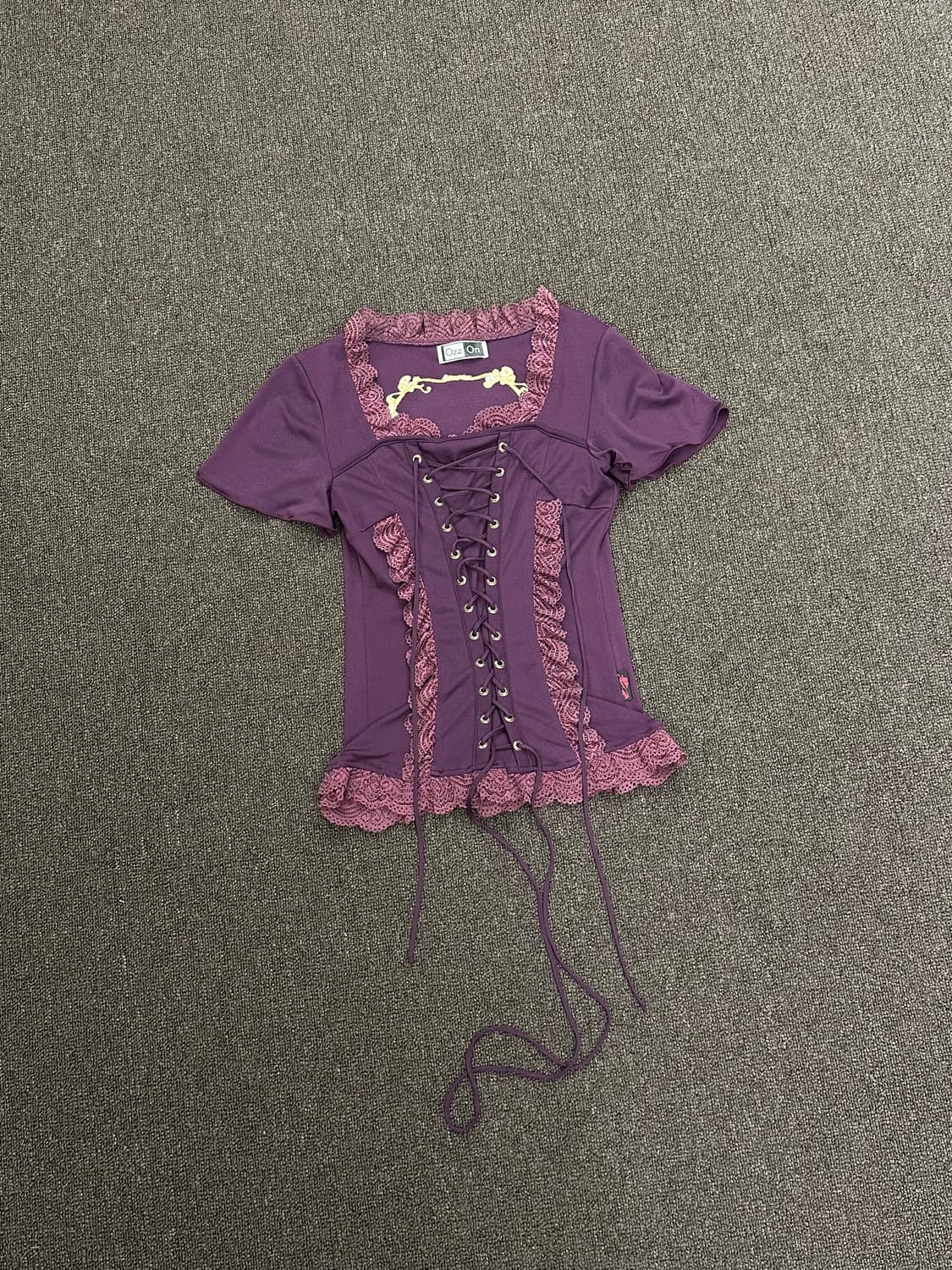 OS)Ozz on 빈티지 여성 레이스업 프릴 숏슬리브 상품이미지3