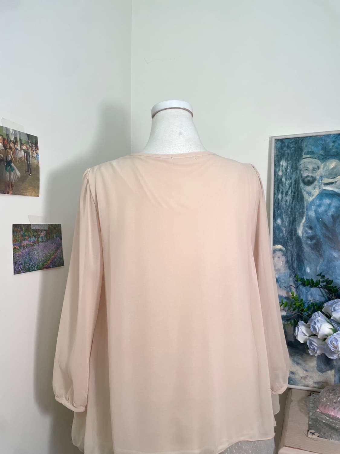 coral pleats detail dot lace trim blouse 상품이미지4